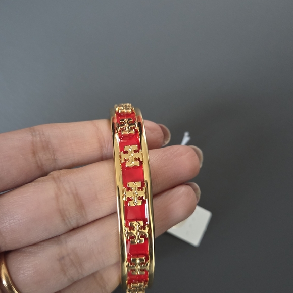 NEW Tory Burch Gold and Red Emblem Cuff Bracelet - Picture 3 of 5